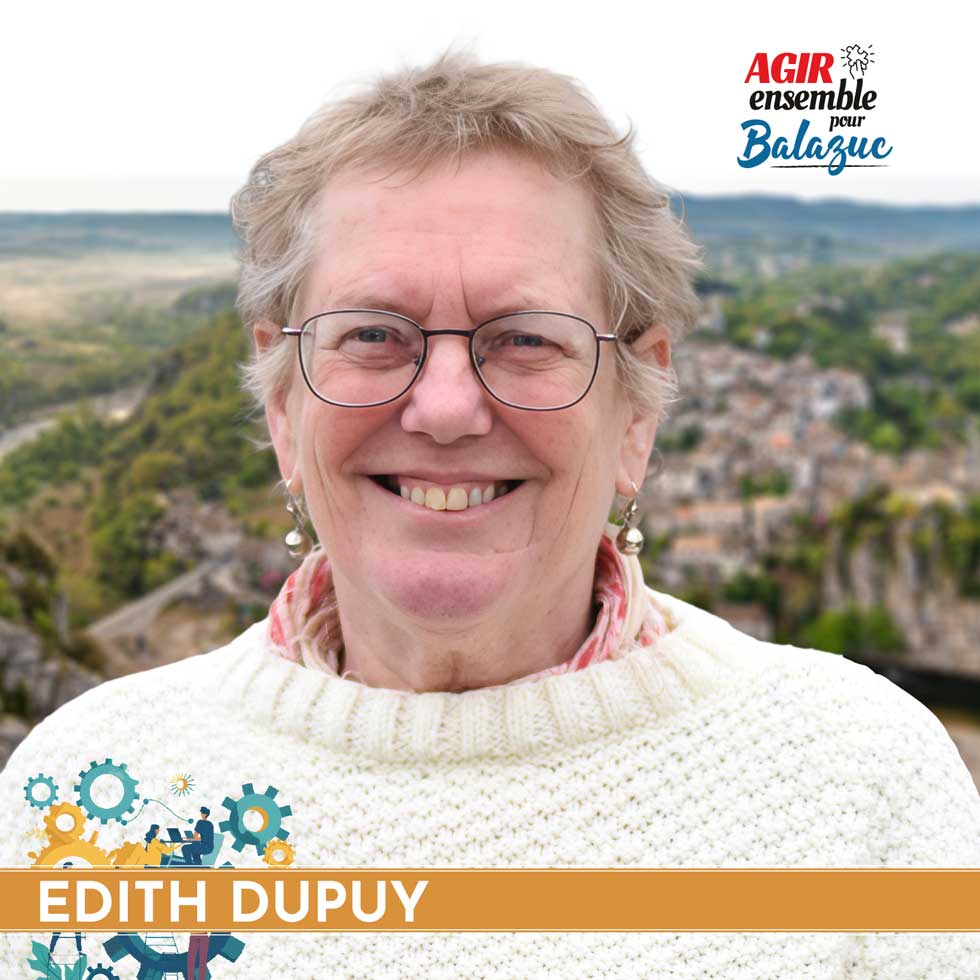 Edith DUPUY, 64 ans, retraitée, ancienne agricultrice, candidate aux élections municipale de balazuc 2026. Membre de l'équipe d'Agir ensemble pour Balazuc